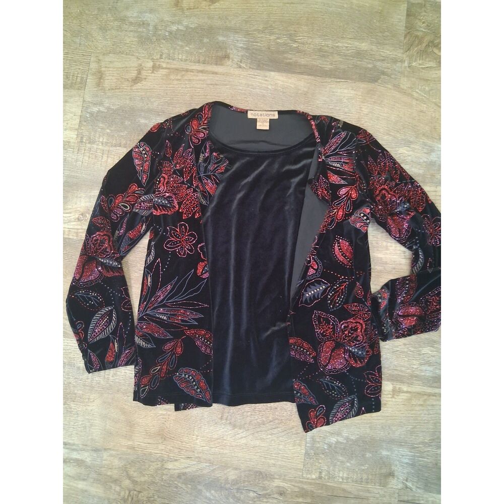 Notations Velvet Blouse Black and Red